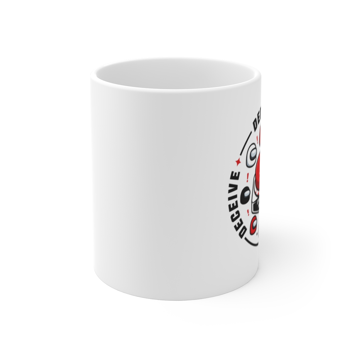 Among Us "DEDUCE, DISCOVER, DECEIVE" White Mug - alternate angle 1, merchandise