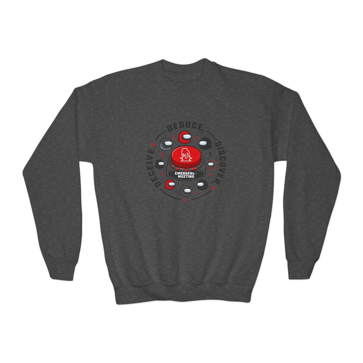 Among Us "DEDUCE, DISCOVER, DECEIVE" Kids Crewneck - alternate angle 2, merchandise